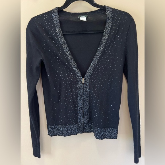 J. Crew Sweaters - J. Crew Sequin Full Zip Cardigan Womens XS Extra Small Black Merino Wool